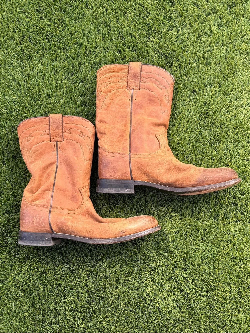 Justin Boots Tan Leather Western Pull-On Heeled Boots